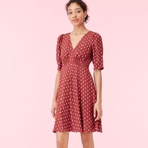 SUNRISE DOT JACQUARD V-NECK DRESS
